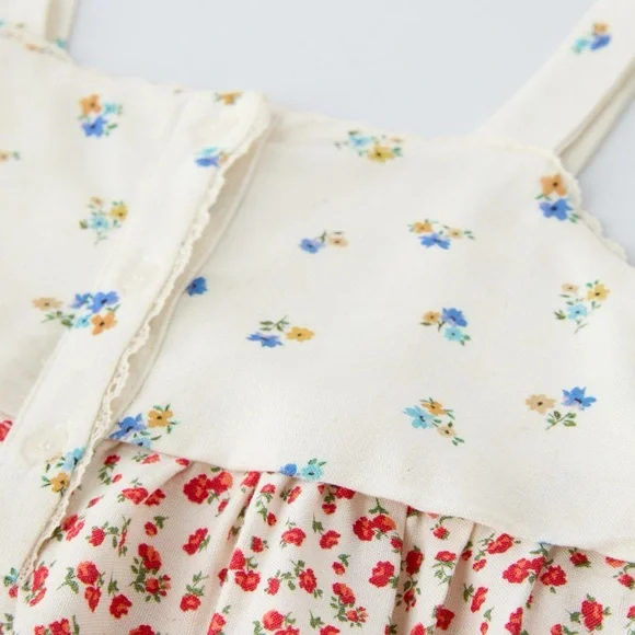 Zara Kids Girl Contrasting Floral Dress 8-9y NWT